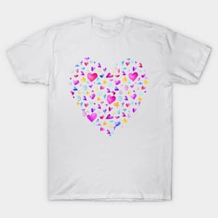 Hearts, Stars and Spirals Colorful Pattern of Love T-Shirt